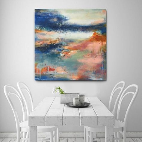 Landscape Contemporary, Abstract Expressionist Art, Blue Coral, Coral Orange, Modern Urban, Coral Blue, Bathroom Art, Abstract Expressionist, Acrylic Wall Art