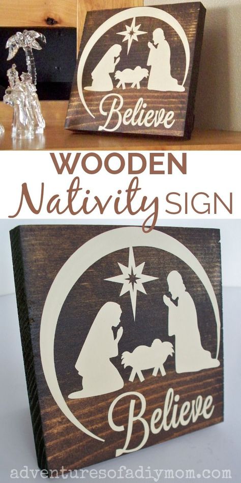 Nativity Sign, Wooden Nativity, Diy Nativity, Christ Centered Christmas, Dark Stain, Christmas Signs Wood, Christmas Wood Crafts, Christmas Sign, Scrap Wood