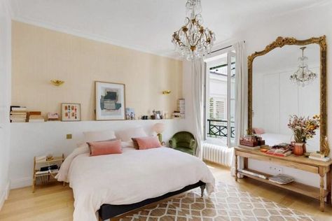 Conical Paris Rooftops & other Unusual Parisian Abodes For Sale Parisian Bedroom Decor, Parisian Apartment Decor, Parisian Bedroom, Cheap Bedroom, Paris Rooftops, Paris Bedroom, Parisian Decor, White Bed, Bedroom Decor Cozy