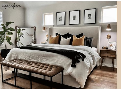 Small Modern Farmhouse Living Room, Tan Bedroom Ideas, Cream And Grey Bedroom, White And Brown Bedroom, Black And Cream Bedroom, Tan Bedroom, Black Bedroom Decor, Modern Farmhouse Living Room, Chic Living Room