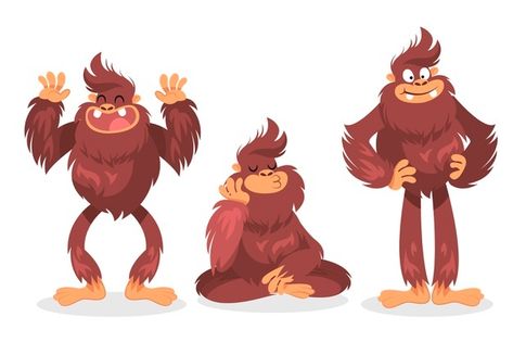 Cartoon bigfoot sasquatch character coll... | Premium Vector Bigfoot Cartoon Drawing, Sasquatch Character Design, Bigfoot Character Design, Bigfoot Art Cute, Sasquatch Cartoon, Cryptid Ideas, Big Foot Drawing, Sasquatch Illustration, Cartoon Bigfoot