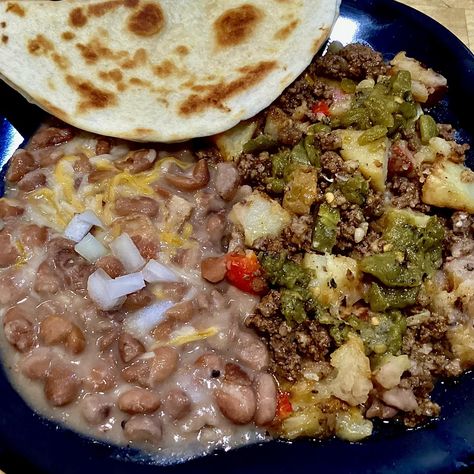 Green Chile Picadillo and Pinto Beans - Easy DIY Recipes Green Chili Picadillo Tacos, Green Chili Picadillo And Pinto Beans, Green Chile Picadillo And Pinto Beans, Green Chile Picadillo, Pinto Bean Chili Recipe Ground Beef, Green Chili Picadillo, Ground Beef Beans Recipes, Ground Beef Green Chili, Homemade Picadillo