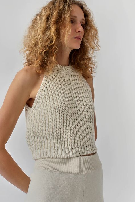 CORDERA Halter Top in Natural Ribbed Knit Tank Top, Ribbed Halter Top, Crochet Tank Tops, Crochet Tank, Swimwear Bottoms, Knit Tank Top, Crochet Top Pattern, Knit Tank, Knitted Tank Top