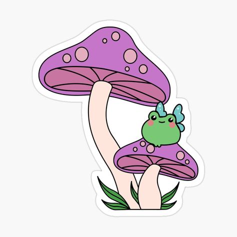 Get my art printed on awesome products. Support me at Redbubble #RBandME: https://www.redbubble.com/i/sticker/Whimsical-Fairy-Frog-On-Mushroom-by-GigglesDesigns/161125077.EJUG5?asc=u Journaling Ipad, Frog On Mushroom, Happy Mushroom, Fairy Frog, Frog Stickers, Whimsical Fairy, Tumblr Stickers, Cool Stickers, Cartoon Pics