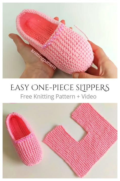 Knit One-Piece Slippers Free Knitting Patterns(Baby & Adult) + Video Crochet Slippers Adult Free Pattern, Easy Crochet Slippers, Knit Slippers Free Pattern, Crochet Slippers Free Pattern, Knitted Slippers Pattern, Baby Booties Knitting Pattern, Knitting Patterns Free Beginner, Crochet Slipper Pattern, Beginner Knitting Patterns