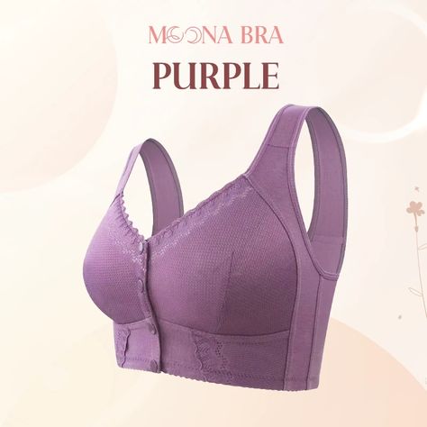 Lena Wear - Moona Bra - Front Closure Breathable Bra for Seniors Lace Full Coverage Bra With Adjustable Straps, Full Coverage Lace Bra With Adjustable Straps, Purple Underwire Bra With Medium Bust Support, Compressive Solid Bra With Light Support, Breathable Bra, Bra Deals, Front Fastening Bras, Cheap Purple Bra With Built-in Support, Bra Support