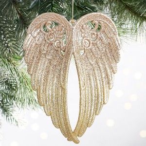 French Vintage Christmas Living Room and Mantel Tour | So Much Better With Age Angel Wings Ornament, Glitter Vans, Glitter Quotes, Natural Christmas Tree, Handpainted Christmas Ornaments, Angel Wing Ornaments, Gold Home Accessories, Creative Christmas Trees, Gold Home Decor