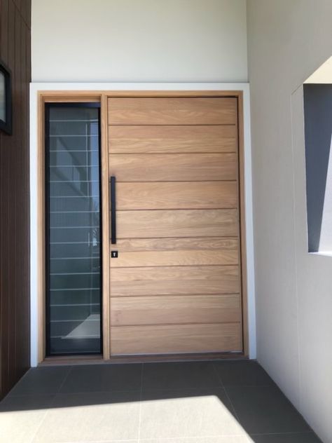 Solid Timber Front Door, Timber And Glass Front Door, Timber Entry Door, Front Door Timber, Timber Entrance Door, Timber Door Design, Timber Front Door Entrance, Door Design With Glass And Wood, White Front Door Exterior