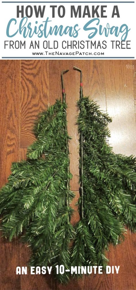 Christmas Swags Diy, Repurposed Christmas Tree, Christmas Garland Diy, Fake Xmas Tree, Outdoor Christmas Garland, Christmas Decorations Easy, Faux Christmas Tree, Old Christmas Tree, Outdoor Christmas Diy