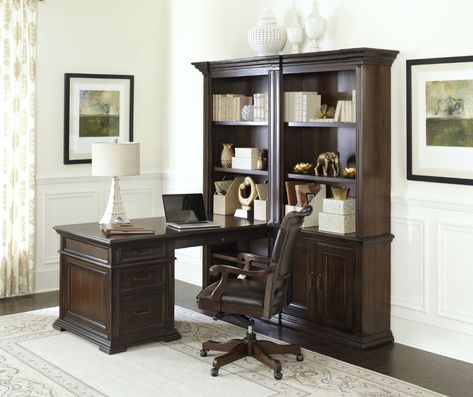 Grand Classic Peninsula Desk with Bookcases Partner Desk Computer Home Office Furniture Peninsula Desk, Partners Desk, Dream Desk, Bookcase Desk, Classic Desk, Bookcase Wall, Bookshelf Desk, Open Bookcase, Office Bedroom