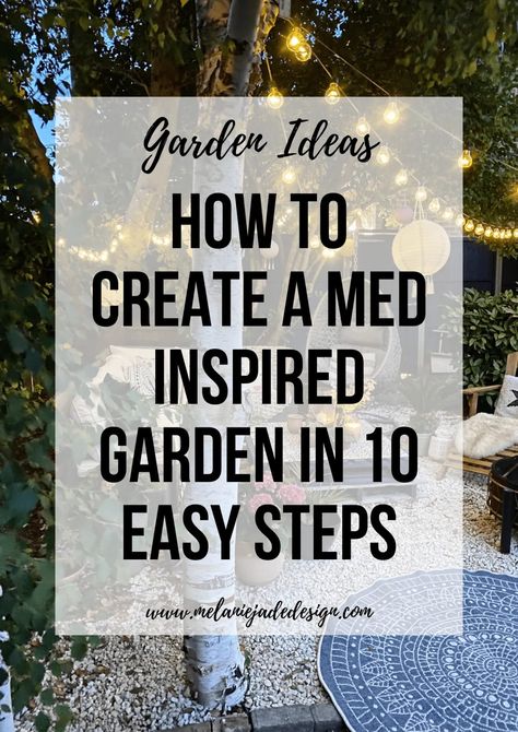 I am often inspired by the Mediterranean and I love to create a Ibiza vibe in our garden. Here are 10 ideas on how you can create a bit of Med in your garden. #melaniejadedesign #garden #gardenideas #outdoorliving #mediterranean Mediterranean Garden Design Inspiration, Spanish Garden Landscaping, Mediterranean Potted Garden, Italian Gardens Courtyard, Mediterranean Garden Patio, Ibiza Style Garden Ideas, Mediterranean Garden Decor, Mediterranean Shade Garden, Small Meditteranean Gardens