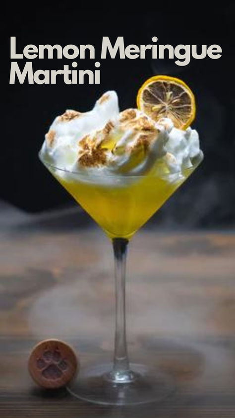 Lemon Meringue Martini Lemon Meringue Pie Martini, Lemon Meringue Martini Recipe, Lemon Meringue Martini, Dessert Martini Recipes, Dessert Martinis, Dessert Martini, Limoncello Martini, Flavored Rum, Squeezed Lemon