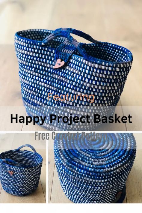 Round Crochet Basket With Handles And Closure Crochet Basket With Handles, Fabric Recycling, Denim Recycling, Barbie Products, Scrap Yarn Crochet, Crochet Basket Pattern Free, Bowl Cozies, Recycled Magazines, Round Crochet