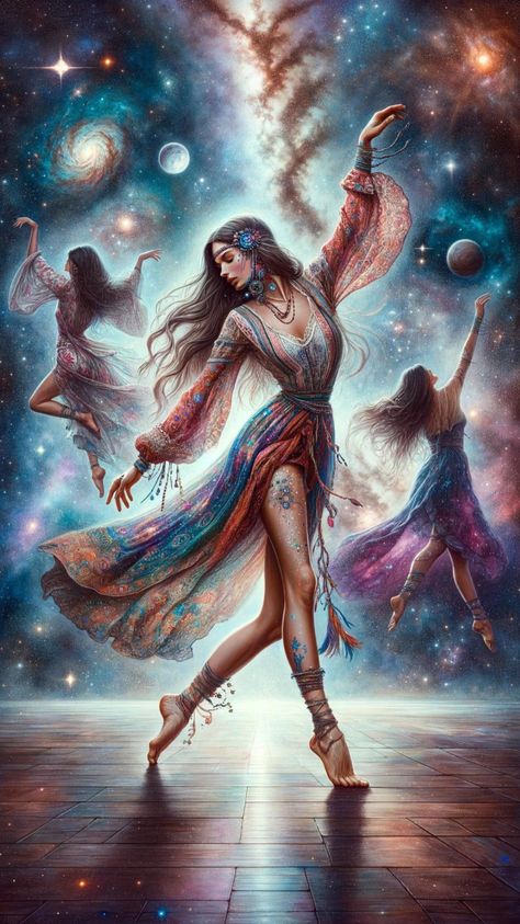 Woman Phone Wallpaper, Healer Magic, Stars And Galaxies, Dancing Woman, الفن الرقمي, Spiritual Artwork, Seni 3d, Feminine Art, Girly Art Illustrations