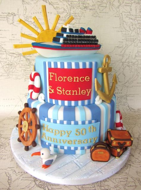 Nautical Cruise Cake Nautical Theme Cake, Cruise Cake, Scandinavian Cruise, Titanic Cake, Boat Cake, Ocean Cakes, Nautical Cake, Travel Cake, Sea Cakes