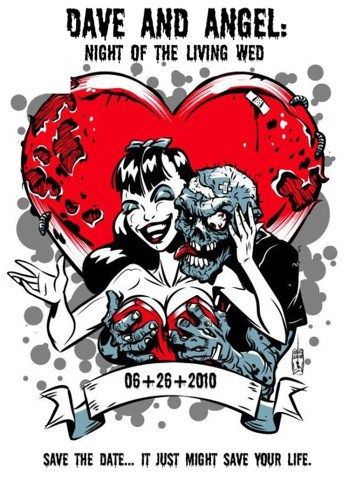 The spookiest, creepiest wedding invitations you'll ever see | Offbeat Bride Zombie Wedding, Halloween Wedding Invitations, Rockabilly Wedding, Halloween Week, Horror Stuff, Zombie Art, Goth Wedding, Offbeat Bride, Psychobilly