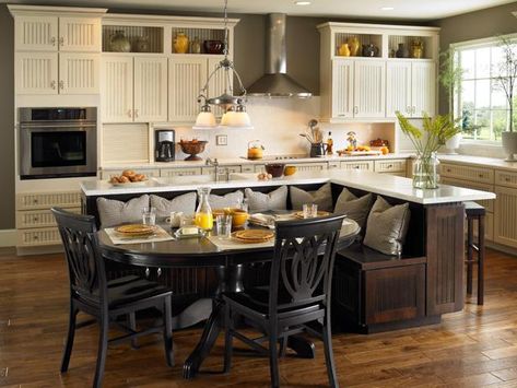 Kitchen Island With Table Attached, Kitchen Island Designs With Seating, Kitchen Layouts With Island, Bench Seating Kitchen, Kitchen Table Bench, Kitchen Island Bench, Small Kitchen Island, Kitchen Island Table, Large Kitchen Island