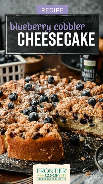 Infuse blueberry cobbler with cheesecake for an ultra-rich summer dessert, crafted with Frontier Co-op® Pure Vanilla Extract. Cheesecake Deserts, Bakery Photoshoot, Rich Summer, Blueberry Cheesecake Recipe, Kawaii Sweets, Fig Recipes, Blueberry Cobbler, Pure Vanilla, Blueberry Cheesecake