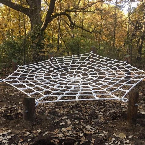 Let us help you design your custom cargo nets! Cargo Net Playground, Net Tree House, Tree Net Hangout, Cargo Net Hammock, Woods Hangout Spot, Textile Objects, Tree Net, Backyard Fort, Play Area Backyard