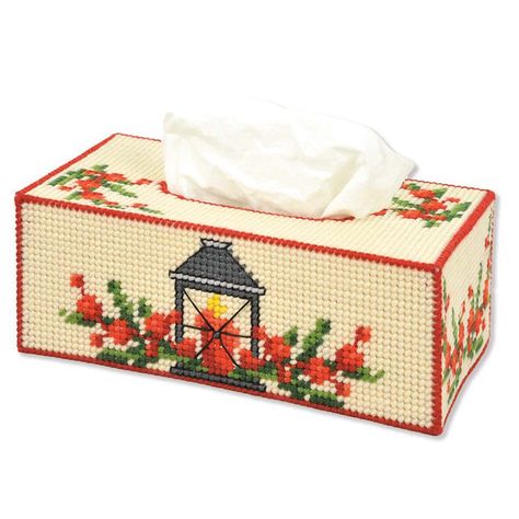 Winter Lantern, Boughs Of Holly, Kleenex Tissues, Holiday Lanterns, Red Candle, Kleenex Box Cover, Kleenex Box, Plastic Mesh, Plastic Canvas Tissue Boxes