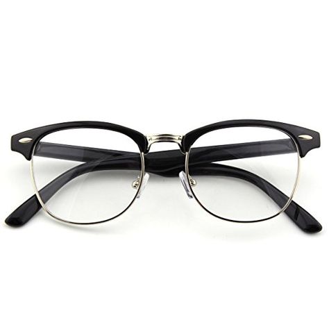 Happy Store CN56 Vintage Inspired Horn Rimmed Nerd Wayfarers UV400 Clear Lens Glasses,Glossy Black Horn Rimmed Glasses, Happy Store, Wayfarer Glasses, Rimmed Glasses, Clear Lens Glasses, Metal Hinges, English Style, Metal Wire, Eyewear Frames