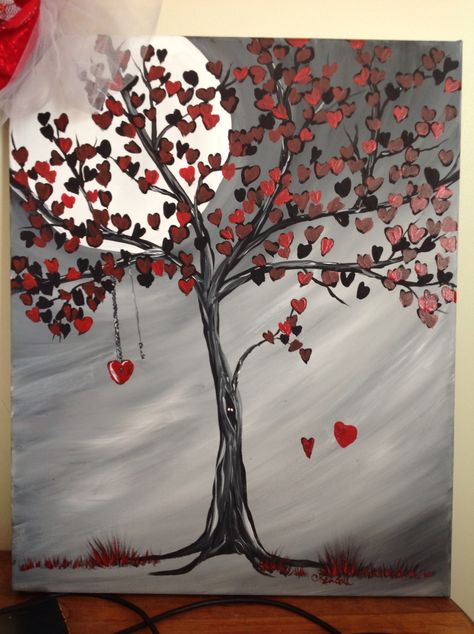 Heart Tree painting. Acrylic. 16x20. Heart Tree Painting, Valentines Paintings, Windows Painting, Valentine Wood Crafts, Handmade Decorative Items, Black N Red, Acrylic Painting Diy, Hand Photography, Red Painting