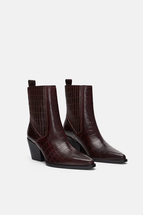 Image 3 of MOCK CROC PRINT LEATHER ANKLE BOOTS from Zara Croc Print, Shoe Closet, Mode Inspo, Mid Calf Boots, Casual Everyday, Boots For Sale, Shoe Style, Printed Leather, Leather Ankle Boots