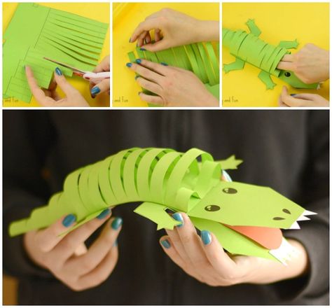 Fun Paper Crocodile Craft for Kids Paper Crocodile, Reptile Crafts, Alligator Crafts, Crocodile Craft, Craft Paper Design, Alligators Art, Chinese New Year Crafts For Kids, Hobbies For Adults, Chinese New Year Crafts