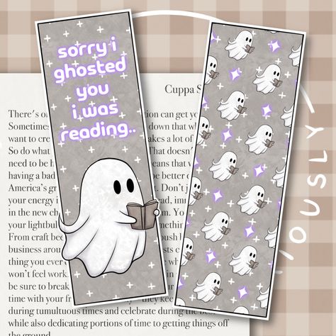 2 bookmarks printed with my original illustrations! Available individually or as a set, one of each design. A perfect gift for yourself or a friend who loves reading! These bookmarks are also available to purchase individually! - Designed and made in the UK - Each bookmark is 6.5 inches in length - Printed on uncoated 300gsm card with a beautiful finish           - If you choose the laminated option I use high quality matte lamination sheets leaving the bookmarks with a beautifully silky finish Spooky Bookmarks, Handmade Bookmarks Diy, Reading Bookmarks, Ghost Reading, Ghost Diy, Easy Mandala Drawing, Bookmark Printing, Bookmark Craft, Cute Bookmarks