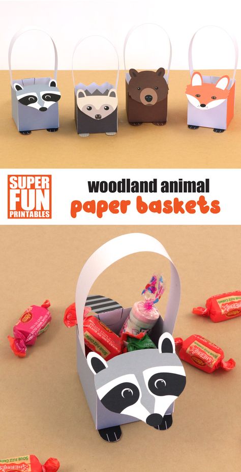 Woodland animal paper baskets | The Craft Train Woodland Themed Party, Baskets To Make, Woodland Creatures Party, Paper Baskets, Retreat Ideas, Classroom Art, A Hedgehog, Fun Printables, Paper Animals