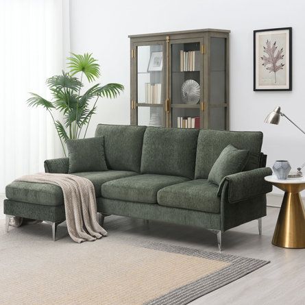 Latitude Run® 84" Wide Reversible Sofa & Chaise | Wayfair Chaise Lounge Sectional, Deep Sectional Sofa, Small Apartment Couch, Green Sectional, Sectional Sofa Modern, Lounge Sectional, Green Couch, Modern Sofa Sectional, Sofa Sectional