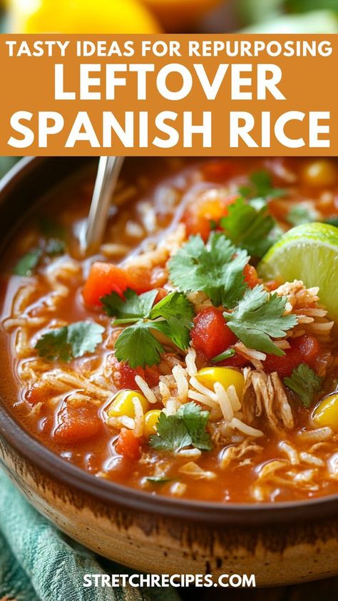 What to do with leftover Spanish rice? Find the perfect way to repurpose it! Discover ways to use leftover Spanish rice with this guide. We have easy leftover Spanish rice recipes like savory soups! Save this pin and visit the bog for delicious inspirations! Leftover Spanish Rice, Spanish Rice Recipes, Rice Breakfast Recipes, Leftover Rice Recipes, Mexican Rice Easy, Spanish Rice Recipe, Mexican Rice Recipes, Rice Soup Recipes, Savory Dinner