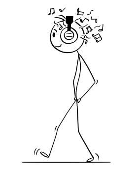 Walking And Listening To Music, Stick Figure Listening To Music, Walking With Headphones, Stickman Tattoo, Headphones Drawing, Listening Music, Music Cartoon, Stick Figure Drawing, Music Drawings