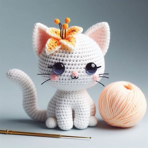 Crochet Cat Lily Amigurumi Kitten Crochet Pattern Free, Crochet Cat Pattern Free Amigurumi, Crocheted Cat, Crochet Toys Free, Easy Crochet Animals, Crochet Cat Pattern, Cat Amigurumi, Pola Amigurumi, Crochet Baby Toys