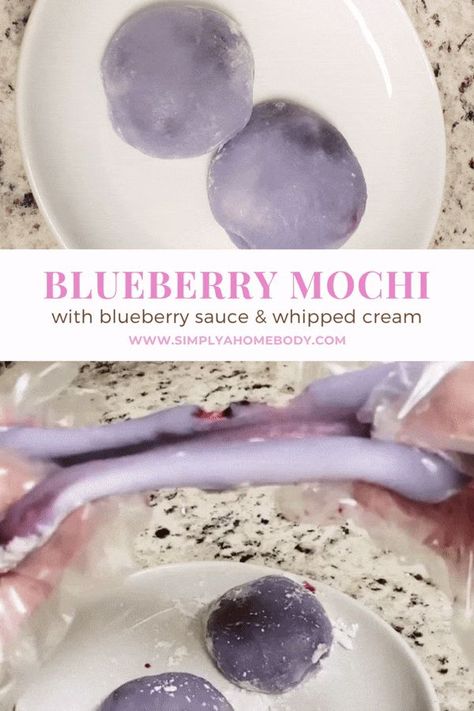 How to make blueberry mochi Blueberry Mochi, Mochi Japanese, Japanese Rice Cake, Japanese Dessert Recipes, Mochi Recipe, Blueberry Syrup, Blueberry Sauce, Blueberry Desserts, Blueberry Jam