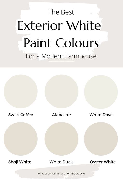 Our modern farmhouse exterior paint refresh and the white paint we chose Paint Colors With White Trim, Farmhouse Exterior Paint, Farmhouse Exterior Paint Colors, White Exterior Paint Colors, White Farmhouse Exterior, White Exterior Paint, White Modern Farmhouse, Swiss Coffee, Best White Paint