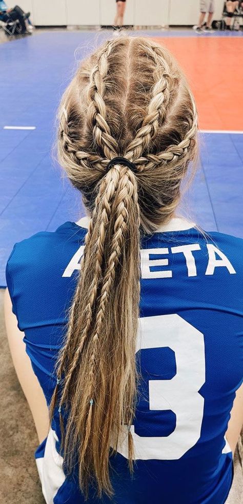 tennis hairstyles | hairstyles for sports Volleyball Braids, Tennis Hairstyles, Cute Volleyball Hairstyles, Cute Sporty Hairstyles, Soccer Hairstyles, Soccer Hair, Track Hairstyles, Basketball Hairstyles, Hairstyles Color