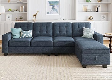 Amazon.com: HONBAY L Shaped Sectional Couch 4-Seater Sectional Sofa with Reversible Chaise for Living Room, Blue : Home & Kitchen Living Room Dark Blue, Comfortable Sectional Sofa, L Shaped Sectional, Living Room Dark, Couch With Storage, U Shaped Couch, Room Dark, Living Room Furniture Styles, Comfortable Sectional