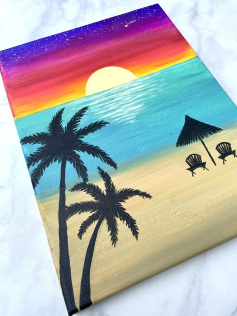 Beginner's Beach Sunset Painting Tutorial: Step-by-Step Serene Sunsets Sunset Painting Tutorial, Sunset Painting Easy, Learn Acrylic Painting, Beach Sunset Painting, Paint With Acrylics, Sunset Canvas Painting, Beach Art Painting, Sunset Artwork, The Joy Of Painting