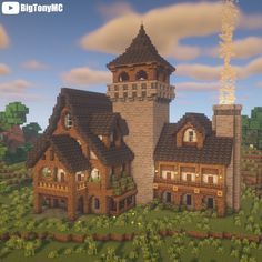 Minecraft Cottage Big, Minecraft House Ideas Big Cottage, Big Medieval House Minecraft, Minecraft Castle Blueprints Layout Small, Minecraft Medieval Village Tutorial, Minecraft Medieval Animal Pen, Big Minecraft Mansions, Minecraft Medieval Mansion Tutorial, Minecraft Large House Tutorial