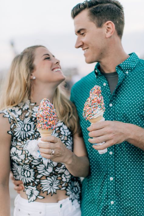 ice cream date night Ice Cream Engagement Photos, Engement Photos, Ice Cream Date Night, Couple Eating Ice Cream, Florence Elopement, Date Night Photoshoot, Content Examples, Ice Cream Date, Ocean City Boardwalk