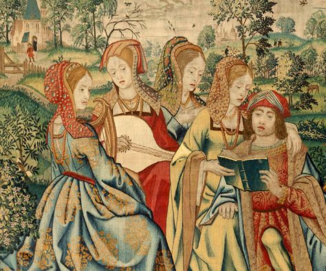 David And Bathsheba, Music Tapestry, Medieval Girl, Medieval Costumes, Story Of David, Tudor Fashion, Medieval Tapestry, A2 Poster, Medieval Costume