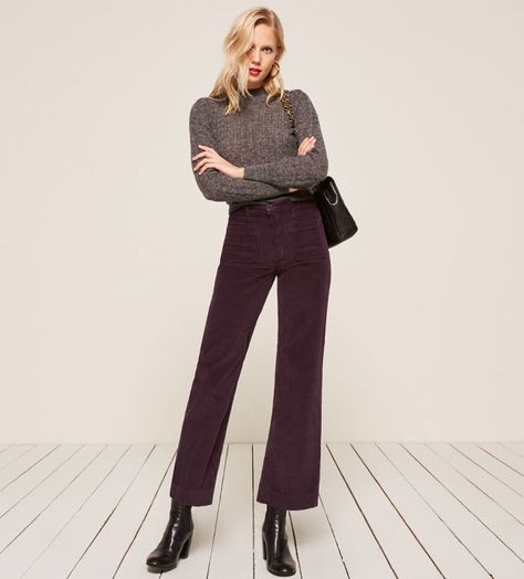 Reformation Waldorf Pant Court Outfit, Eco Friendly Dress, Jury Duty, Wedding Outfits For Women, Reformation Jeans, Chunky Turtleneck Sweater, Jeans Collection, What To Wear Today, Purple Pants