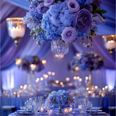 Perfect Blue and Purple Wedding Theme for a Lavish Celebration • 333k+ Inspiring Lifestyle Ideas Light Blue And Purple Wedding Decor, Blue And Purple Wedding Table, Blue And Purple Quince, Purple Blue And White Wedding, Silver And Blue Wedding Theme, Blue And Purple Quinceanera Theme, Galaxy Wedding Ideas, Blue Purple White Wedding, Lilac And Navy Wedding