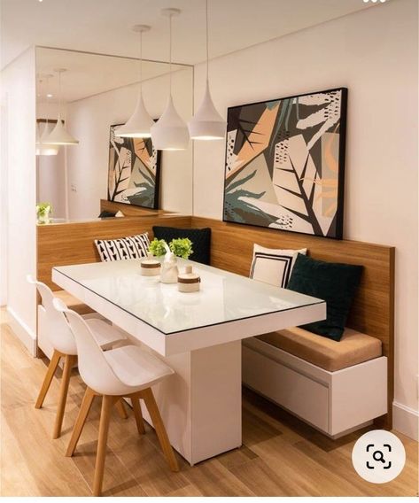 Small Apartment Interior, Dinning Room Design, Dining Room Interiors, Kitchen Inspiration Design, Dining Nook, Kitchen Furniture Design, Dining Table Design, Small Dining, Home Design Decor