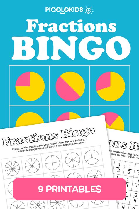 Strengthen your students' visual understanding of fractions. In this activity, your child will have an opportunity to strengthen his/her understanding of fractions through a fun group based bingo game. #elementary #mathisfun #mathprintables Fraction Bingo Free Printable, Fraction Bingo, Pizza Fractions, Bingo Games For Kids, Printable Worksheets For Kids, Fraction Games, Kids Worksheets Printables, Math Questions, Fun Group