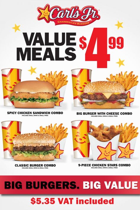 Carl's Jr. gives you the best choices at the best price! Get your favorite Value Meal for only $4,99! Big ‪#‎Burgers‬! ‪#‎Bahamas‬ ‪#‎Nassau‬. Bahamas Food, Carls Jr, Carl’s Jr., Real Burger, American Fast Food, Spicy Chicken Sandwiches, Carl's Jr, Big Burgers, Burger Menu