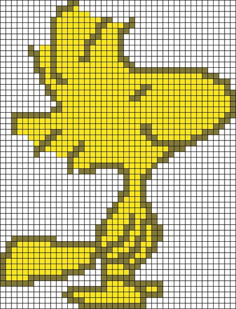 Peanuts Pixel Art, Woodstock Pixel Art, Snoopy Grid Pattern, Snoopy Graph, Snoopy Alpha Pattern, Bird Comic, Pixel Crochet Blanket, Peanuts Woodstock, Character Blankets