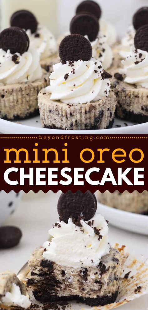 A Valentine's Day dessert recipe for mini cheesecakes! It's an easy Valentine's Day treat. From the crunchy crust to the velvety filling to the fluffy topping, these Oreo cheesecake bites are indulgent! Mini Cheesecake Recipes Oreo, Desserts To Take To Work, Individual Oreo Cheesecake Cups, Easy Individual Cheesecakes, Quick Oreo Cheesecake, Mothers Day Sweets Ideas, Mini Oreo Desserts, Small Cheesecake Minis, Finger Foods Sweet Desserts