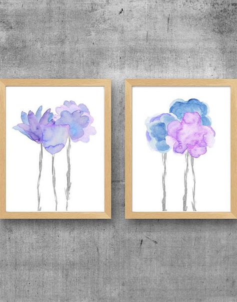 Lavender and Pale Blue Flower Prints Set of 2, Floral Watercolors Purple Boho Bedroom, Blue Girls Rooms, Purple Girls Room, Lavender Nursery, Lavender Wall, Purple Nursery, Dream Nursery, Floral Bedroom, Nursery Girl